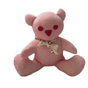 Vintage Guess Sitting Teddy Bear Plush Animal Stuffed Toy Pink Striped W/ Scarf